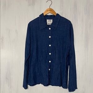 Flax Blue‎ Chambray Linen Long Sleeve Button Up Shirt Size M